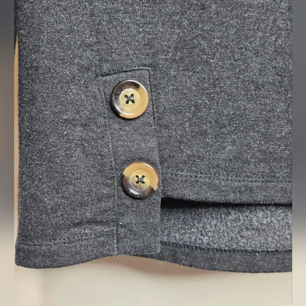 TAHARI Charcoal Gray Sweatshirt with Button Accents Longsleeve Scoop Neck Small